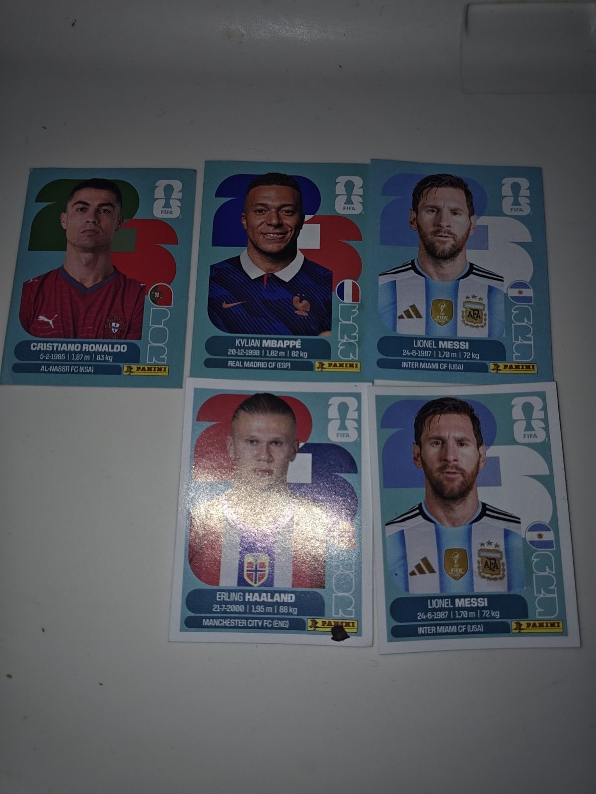 Panini 2025 FIFA World Cup Stickers 5-Card Lot Ronaldo Mbappé Messi x2 Haaland