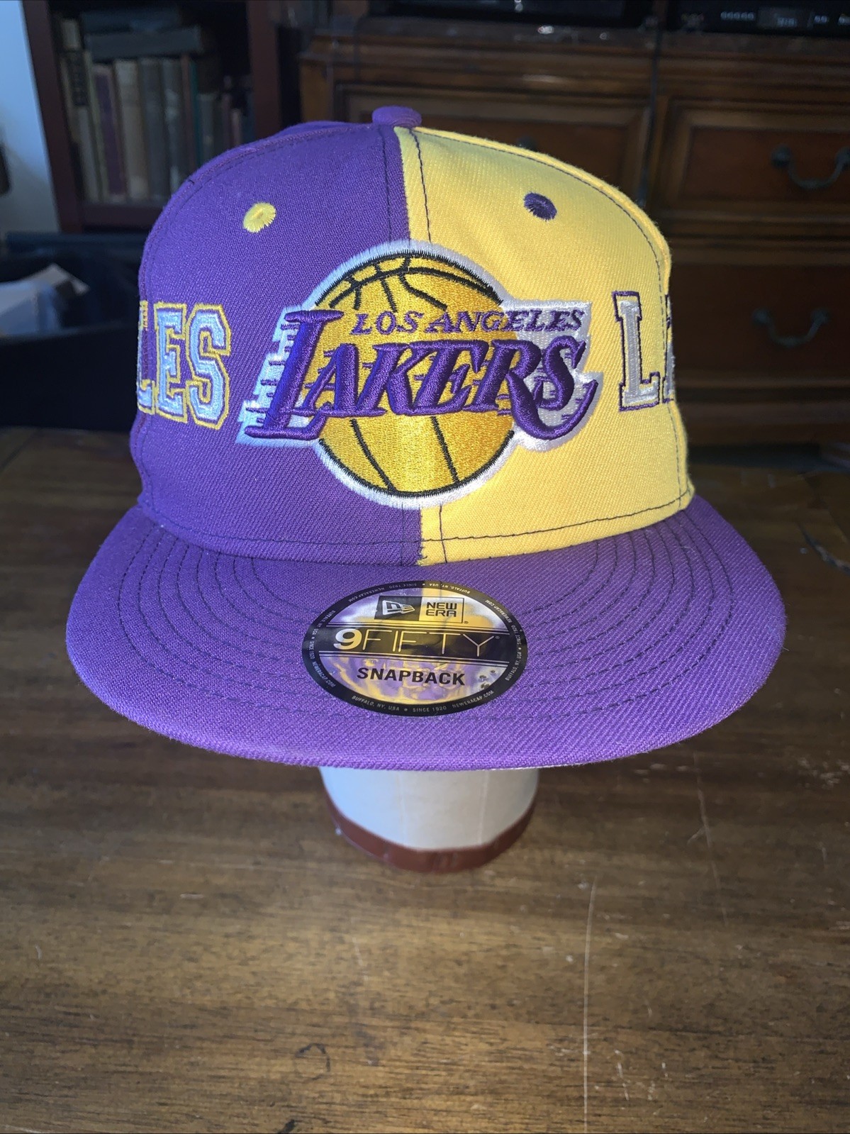 Los Angeles Lakers New Era Team Split 9FIFTY Snap Back Hat-Purple/Yellow