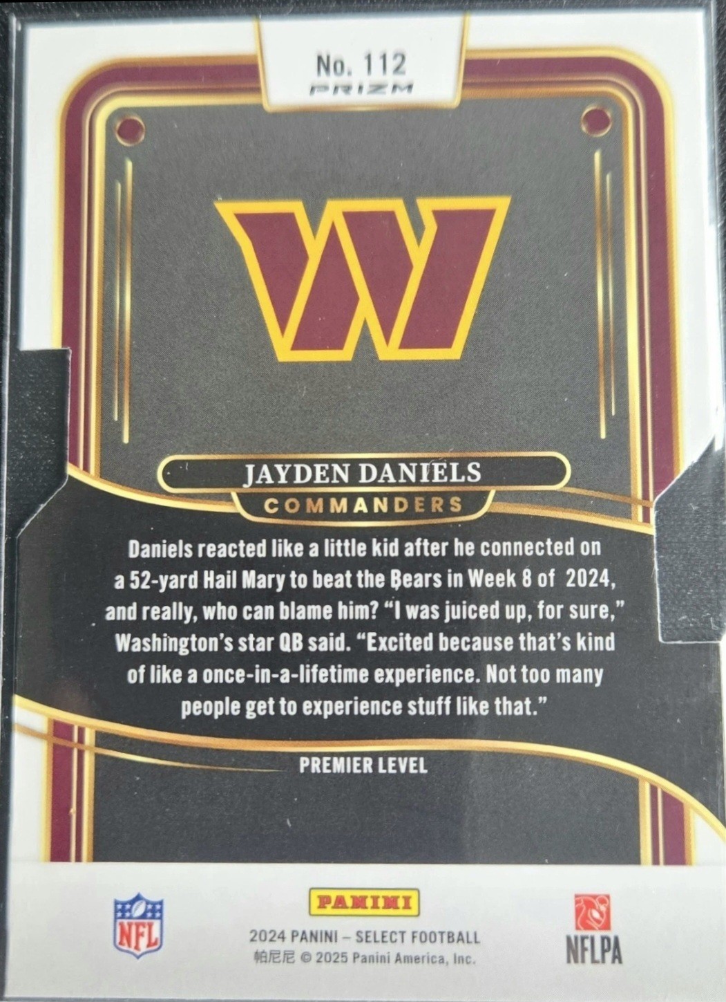 2024 Panini Select – Premier Level Jayden Daniels #112 Silver Prizm Die-Cut (RC)