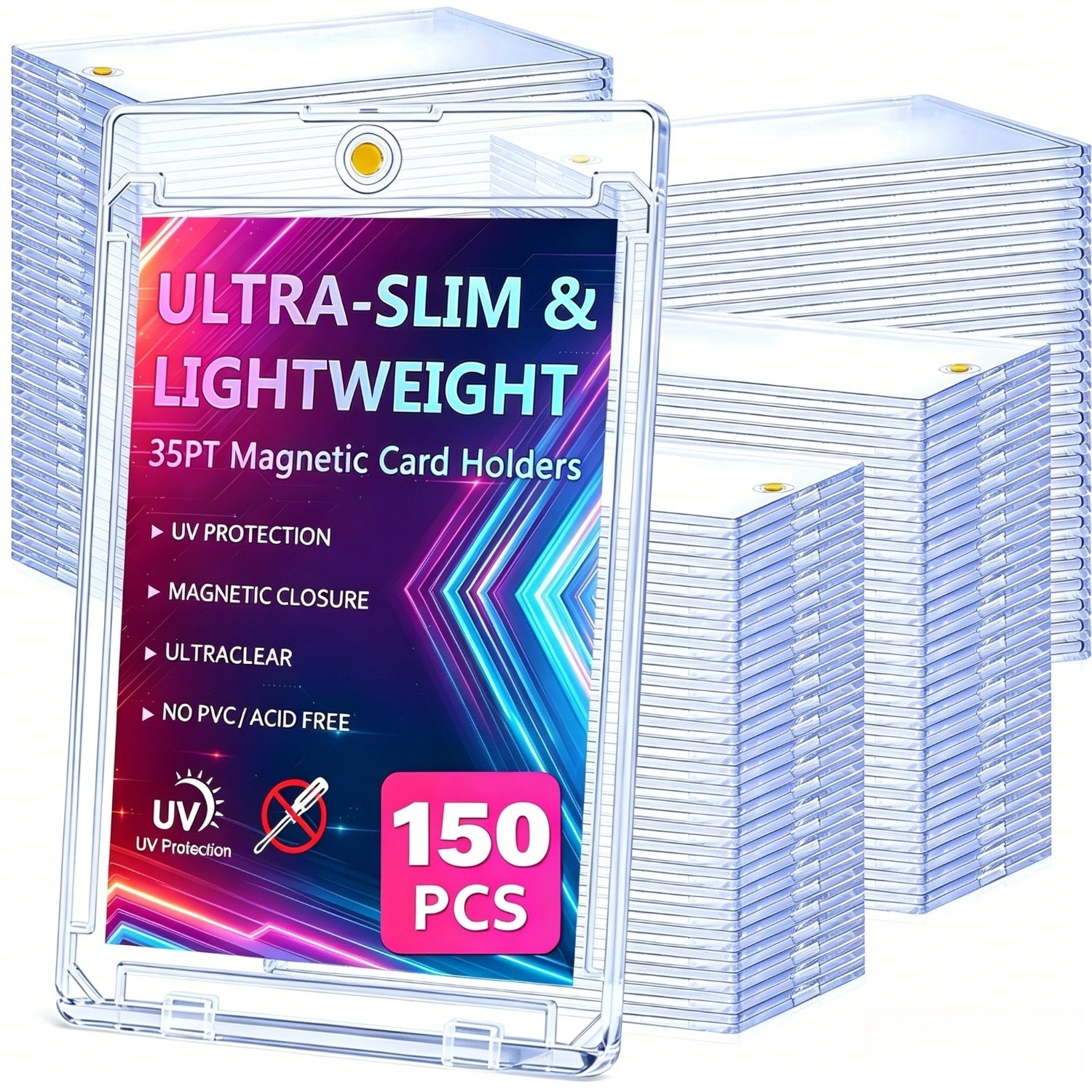 150ct Magnetic Trading Sports Card Holder 35pt One-Touch Hard Case UV Protection