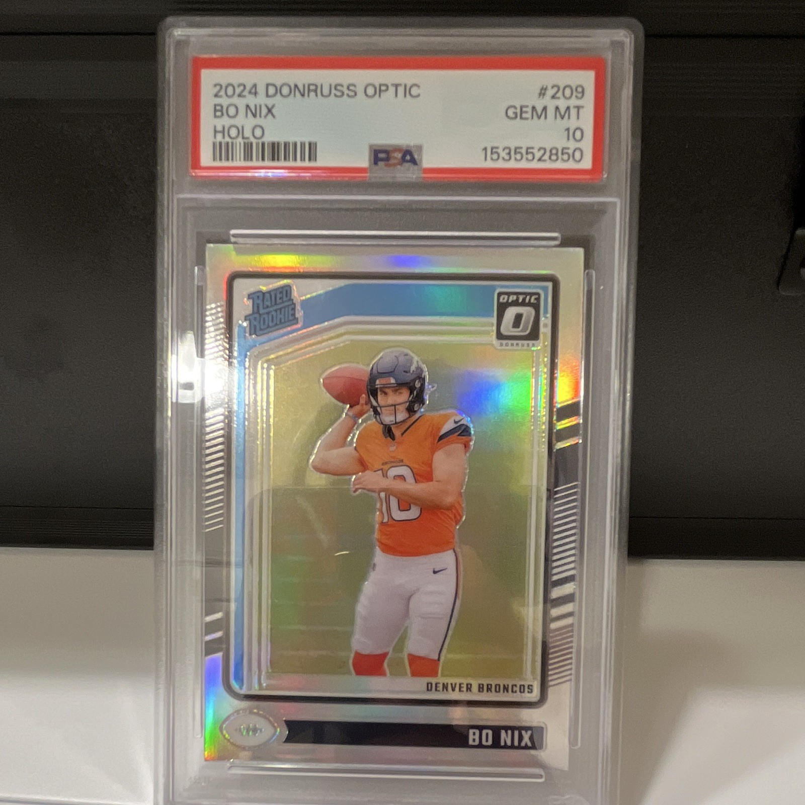 Panini 2024 Donruss Optic Rated Rookie Bo Nix #209 Holo Prizm PSA 10 Broncos