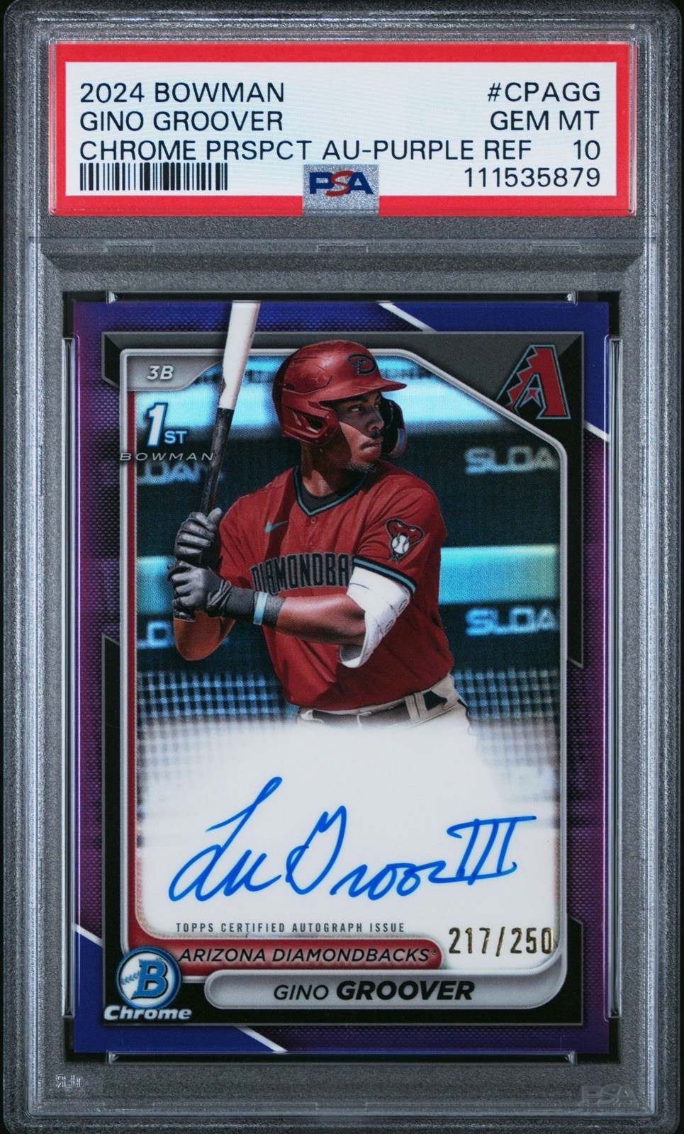 2024 Bowman Chrome Gino LuJames Groover 1st Auto Purple Ref /250 PSA 10
