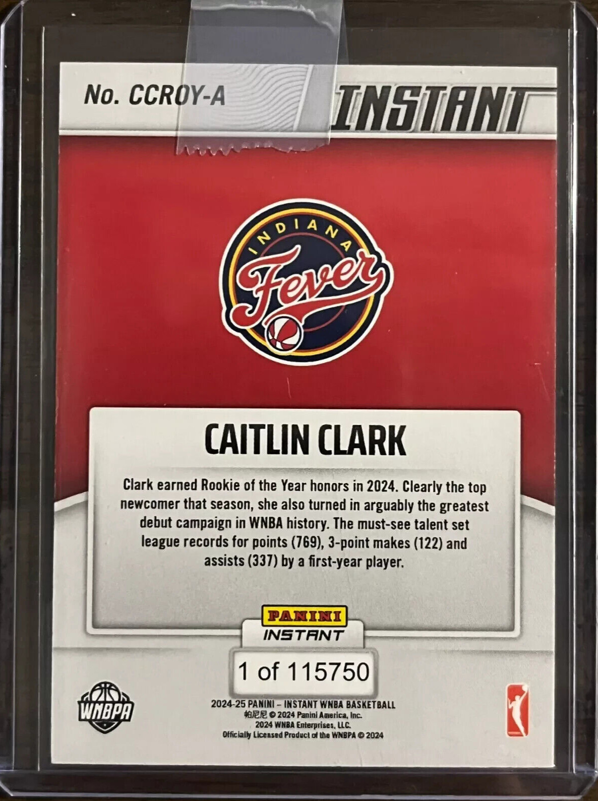 2024 Panini Instant #CCROY Caitlin Clark RC Card WNBA Rookie of the Year IN-HAND