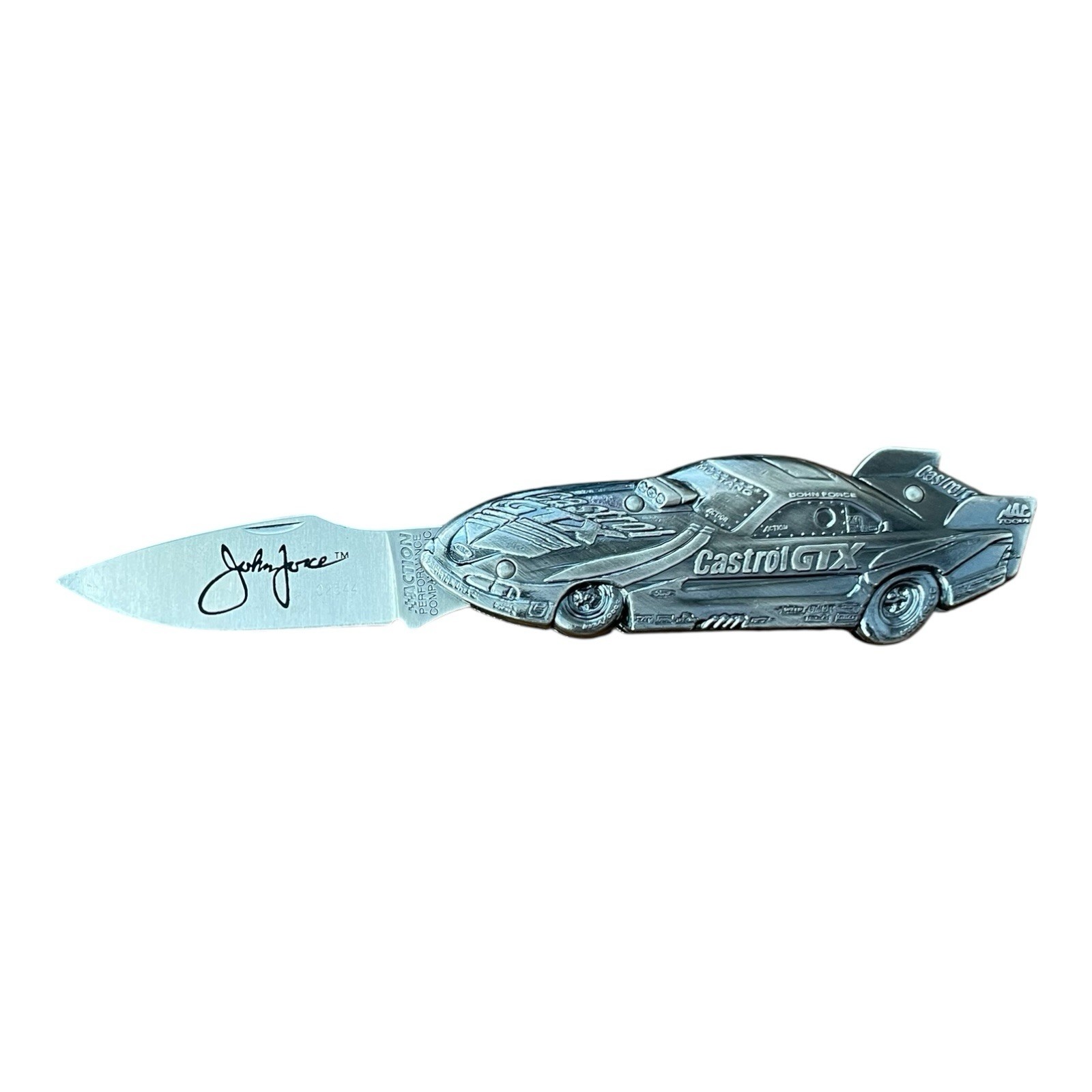 John Force NHRA Action Racing Silver Collector Knife w/Case