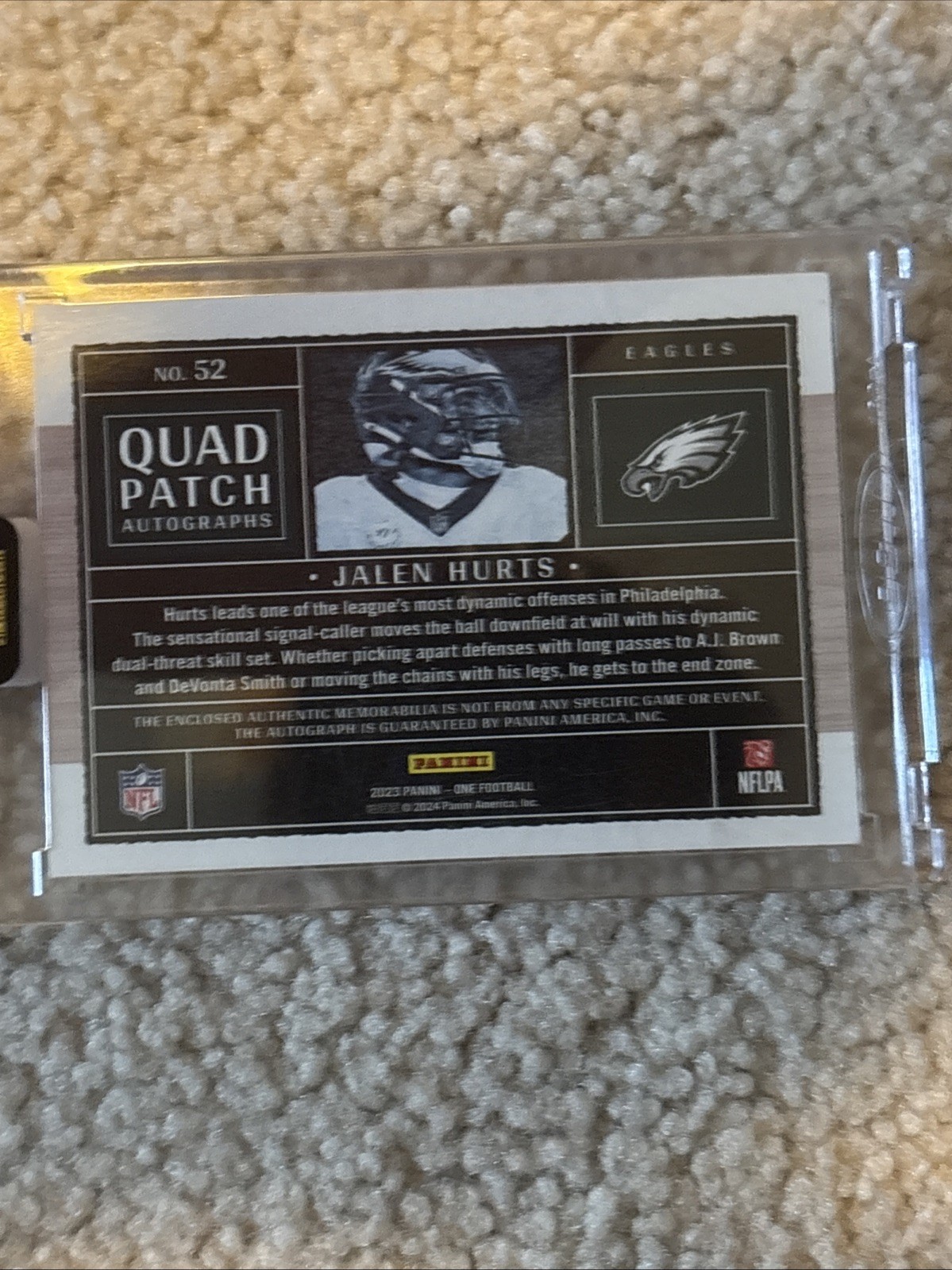 2023 Panini Jalen Hurts Quad Patch ON CARD AUTO /15 chase Pack! ONE IN 5 CHANCE