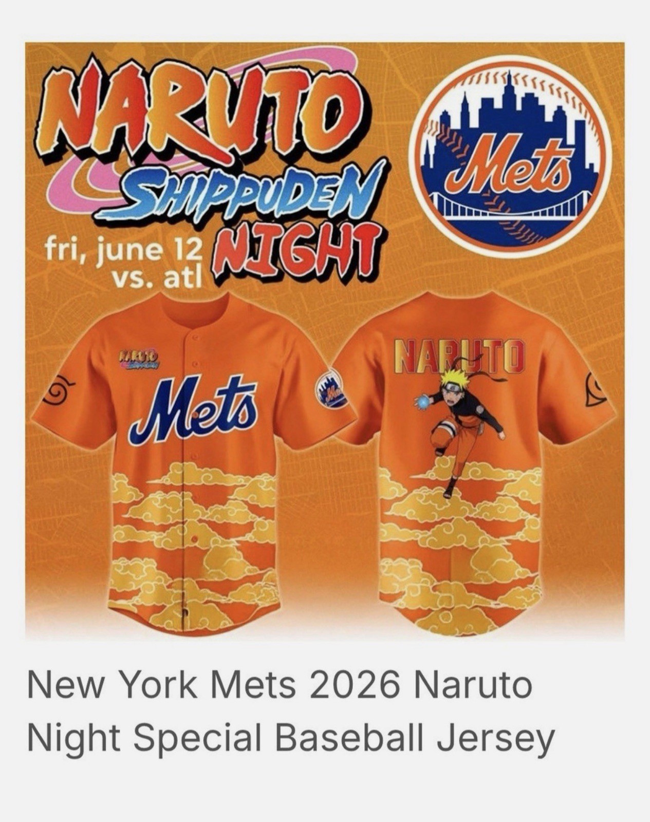 New York Mets NARUTO Jersey Collaborate – SGA 6/12/26 – IN HAND