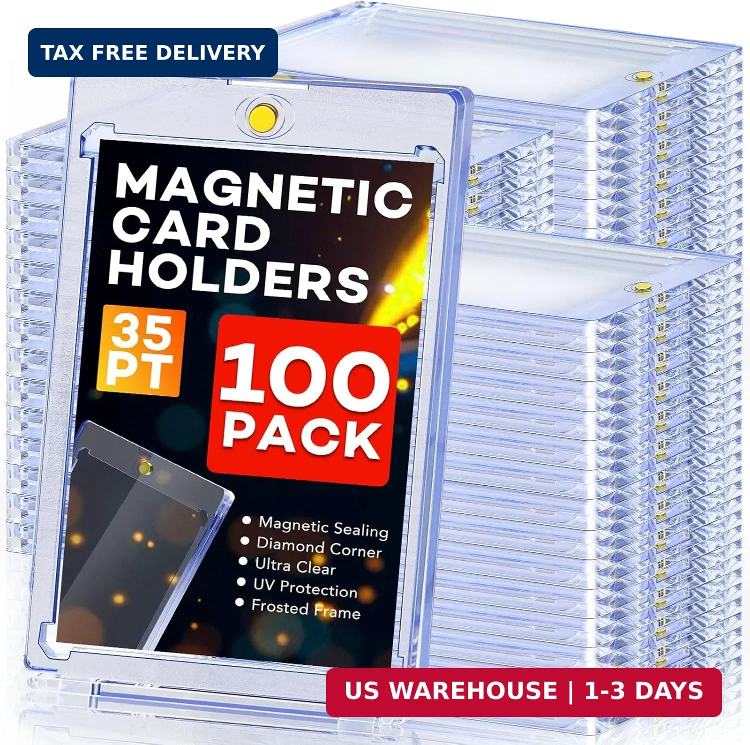 100ct Magnetic Card Holders, Magnetic 35pt One Touch Card Holders, U-V Protectio