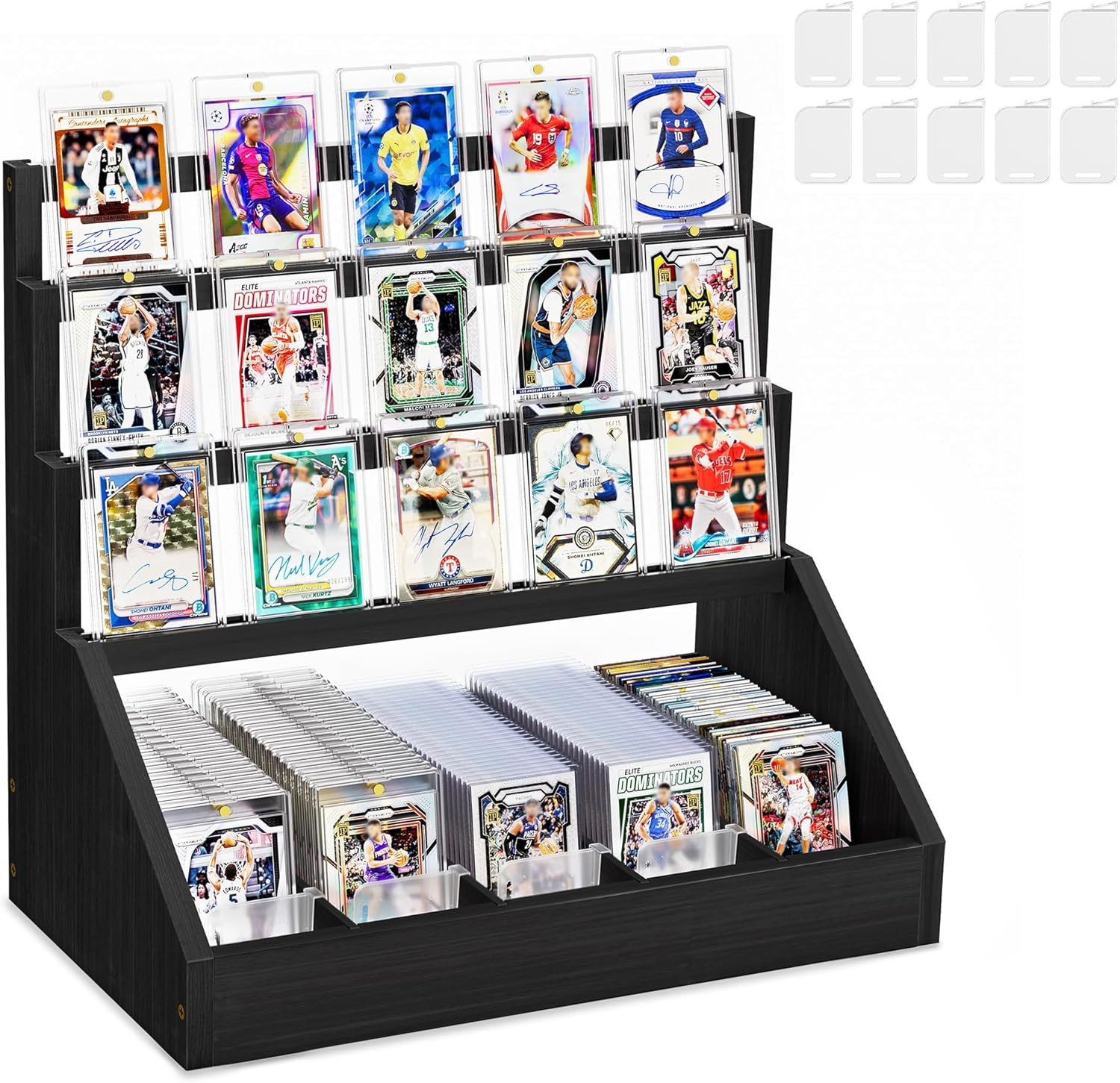 Emfogo Trading Card Display, 3-Tier Card Display Stand with 5-Row Storage, Woode