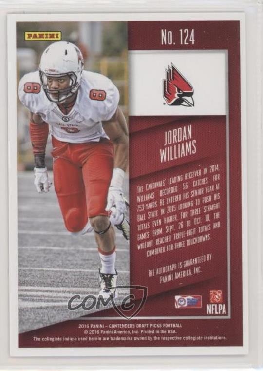 2016 Contenders Draft Picks 2/15 Jordan Williams-Lambert Rookie Auto RC 1m1a