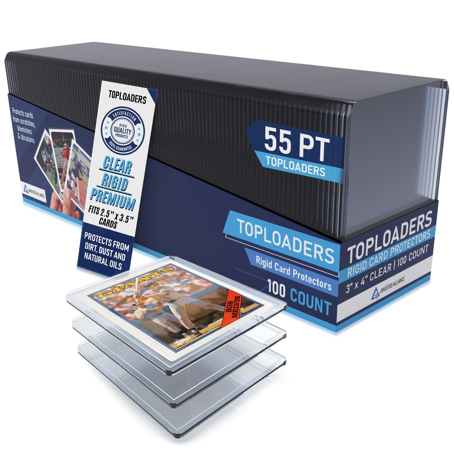 Premium Seamless 55PT – 100 Count Thick Top Loaders for Cards – Clear Plastic.