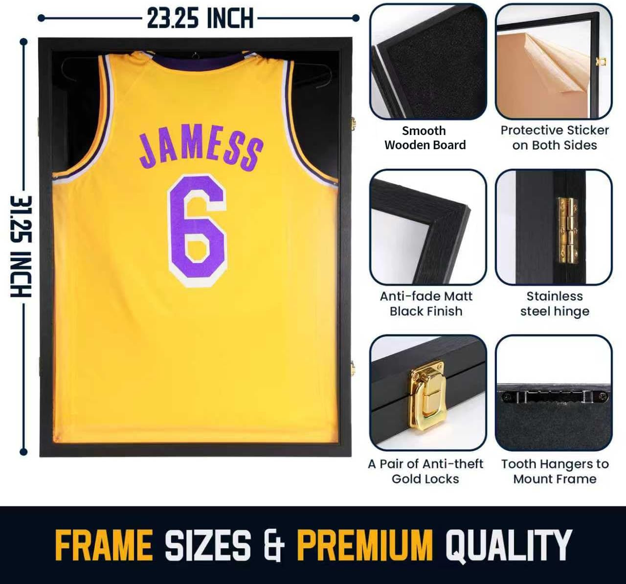 Jersey Wooden Frame Display Case -Shadow Box with 98% UV Protection Acrylic and
