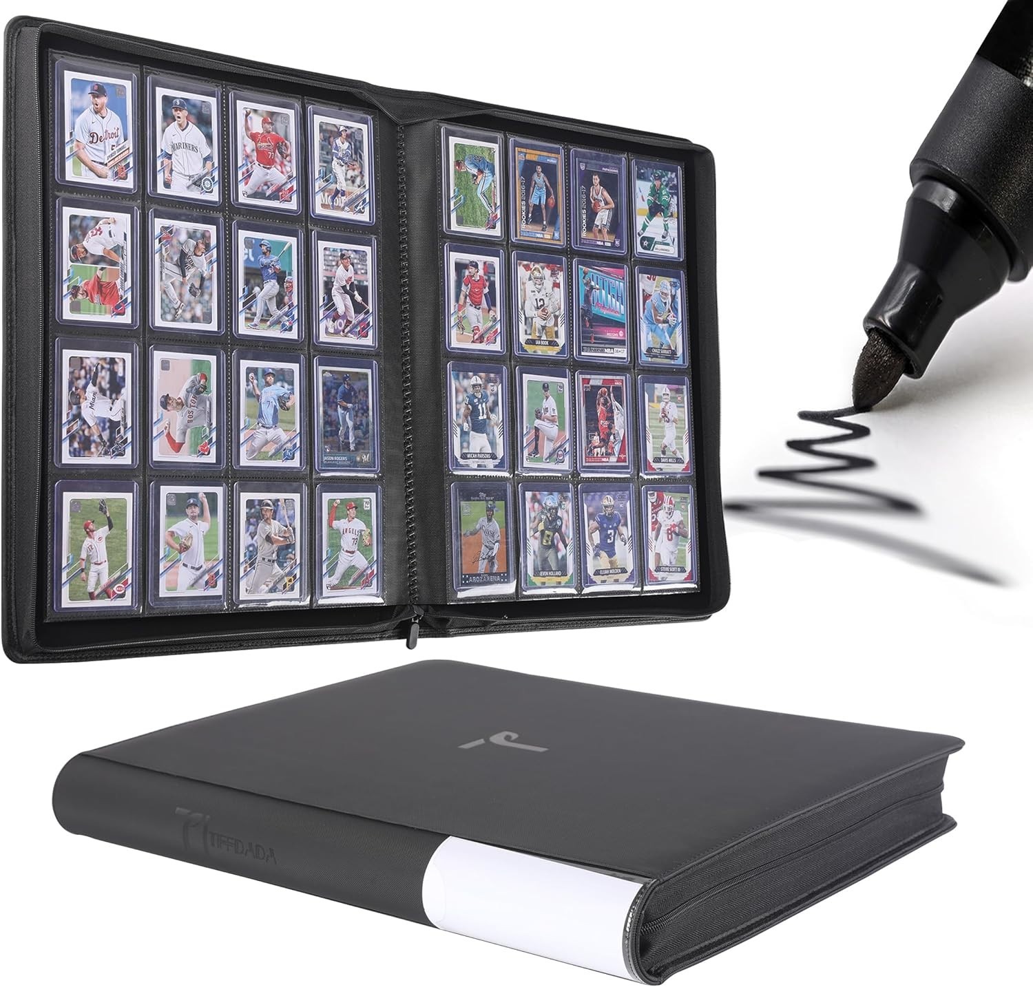 Grinowl 16 Pocket Toploader Binder, Holds 640 Top Loaders Large Toploader Card..