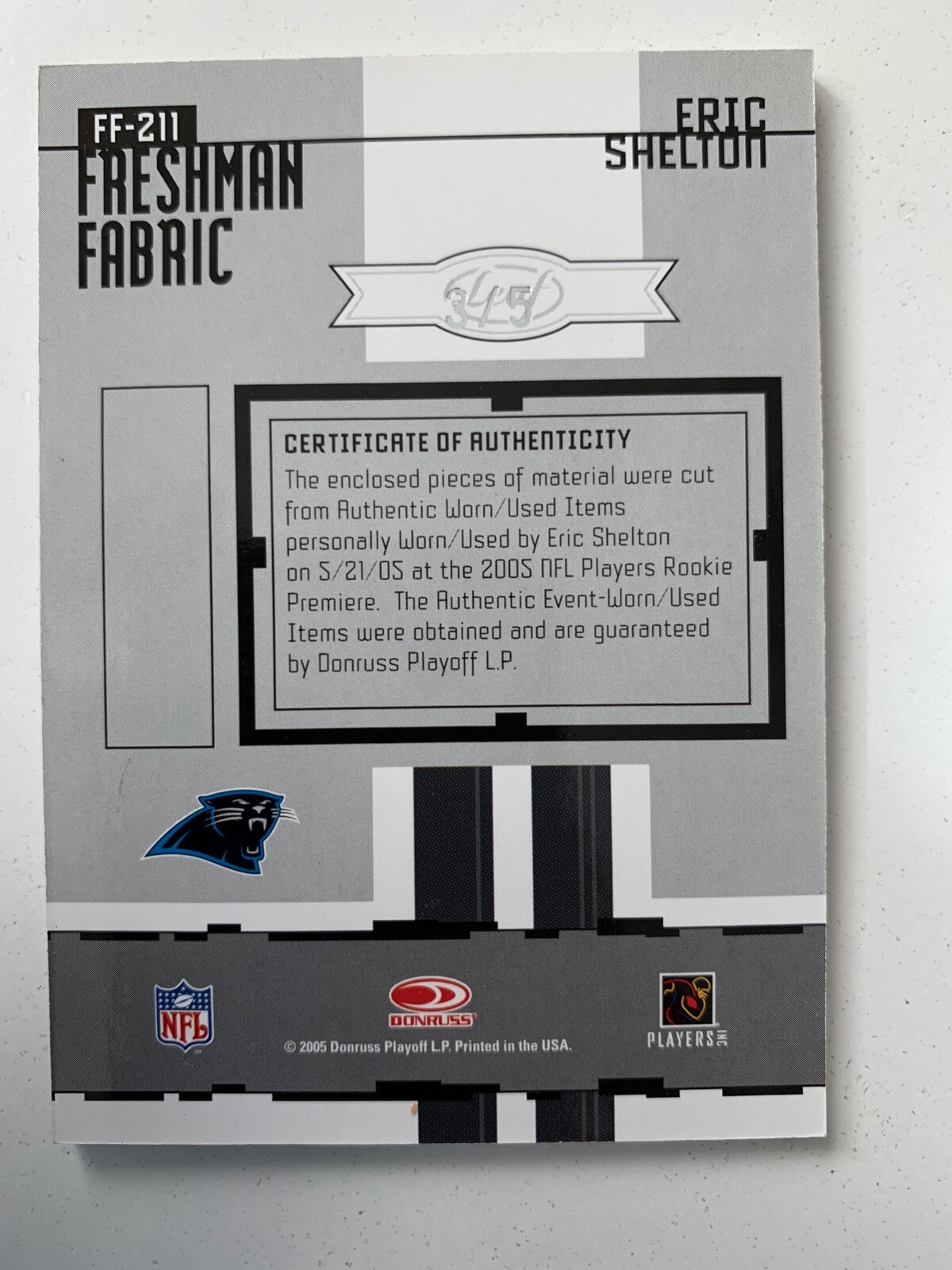 2005 Leaf Certified rc rainbow ERIC SHELTON 1/1 /5 /25/50/150 Carolina Panthers