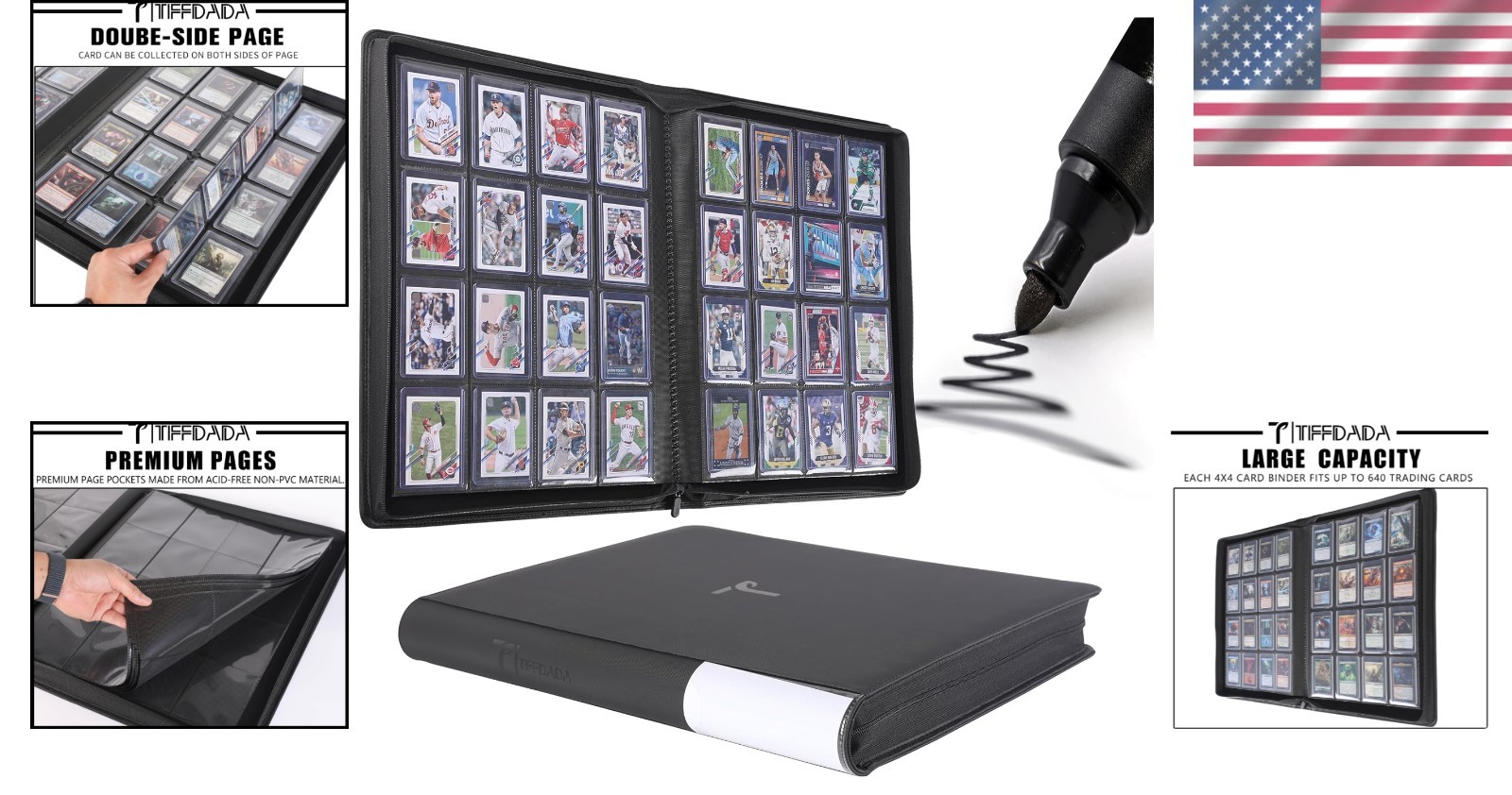 Grinowl 16 Pocket Toploader Binder, Holds 640 Top Loaders Large Toploader Card..