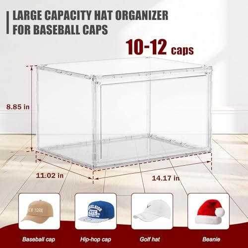 2 Pack Baseball Cap Organizer – Stackable Hat Storage Box – Acrylic Cap