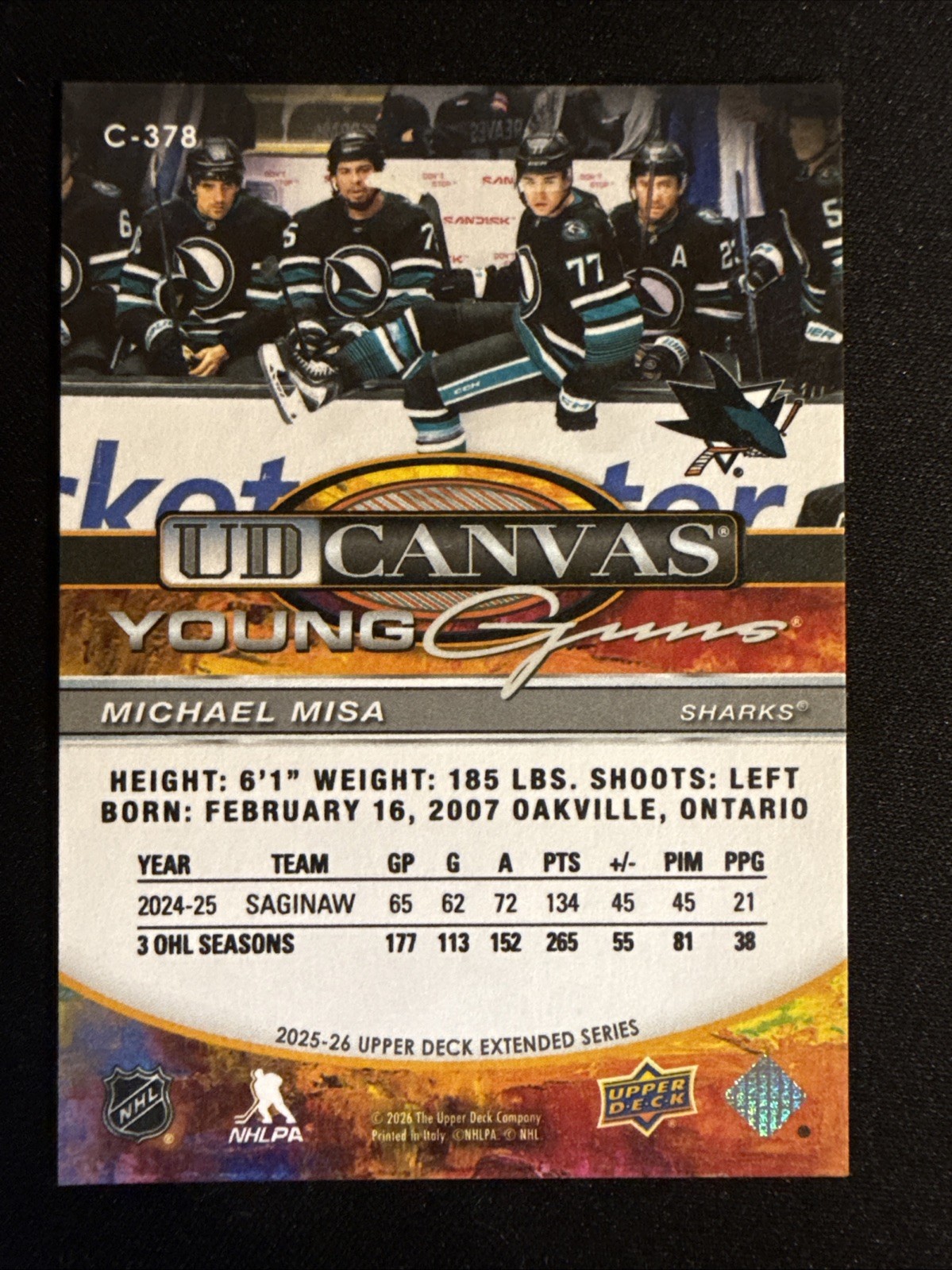 2025-26 Upper Deck Extended Series Young Guns Canvas Michael Misa #C-378 (RC)