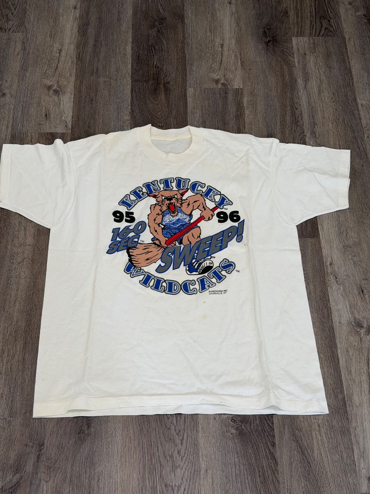VINTAGE 90S UNIVERSITY OF KENTUCKY WILDCATS T-SHIRT L/XL RARE MENS WHITE