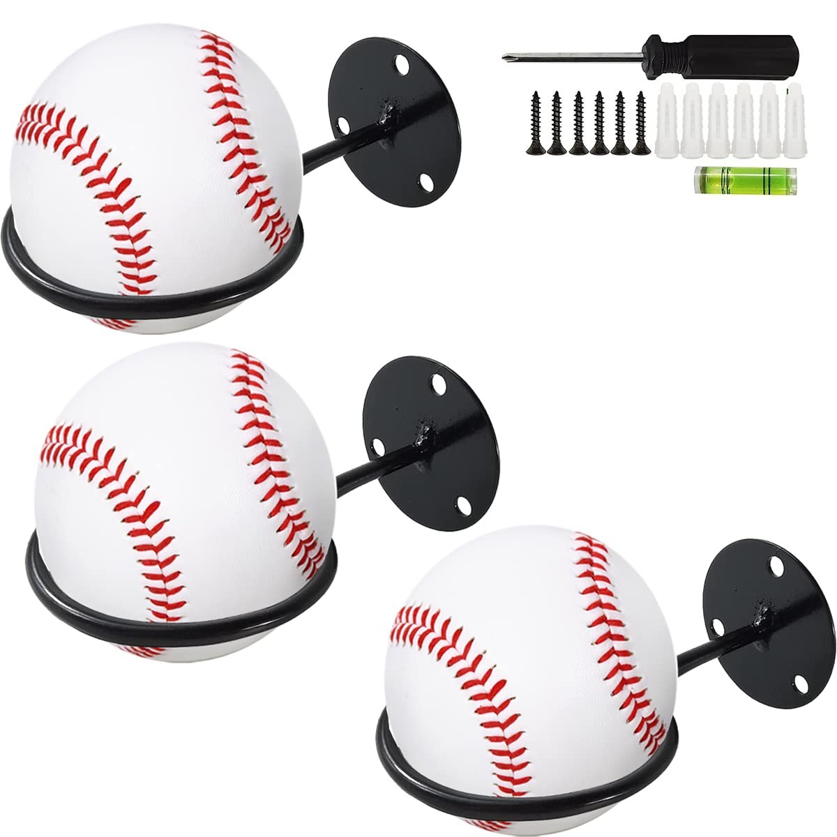 3PCS Baseball Display Memorabilia Holder Heavy-Duty Wall Mount Rack for Colle…
