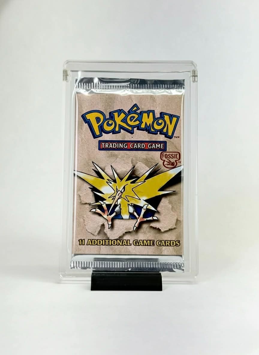 Premium Pokémon Booster Pack Acrylic Display Case with Sleeve & Black Stand