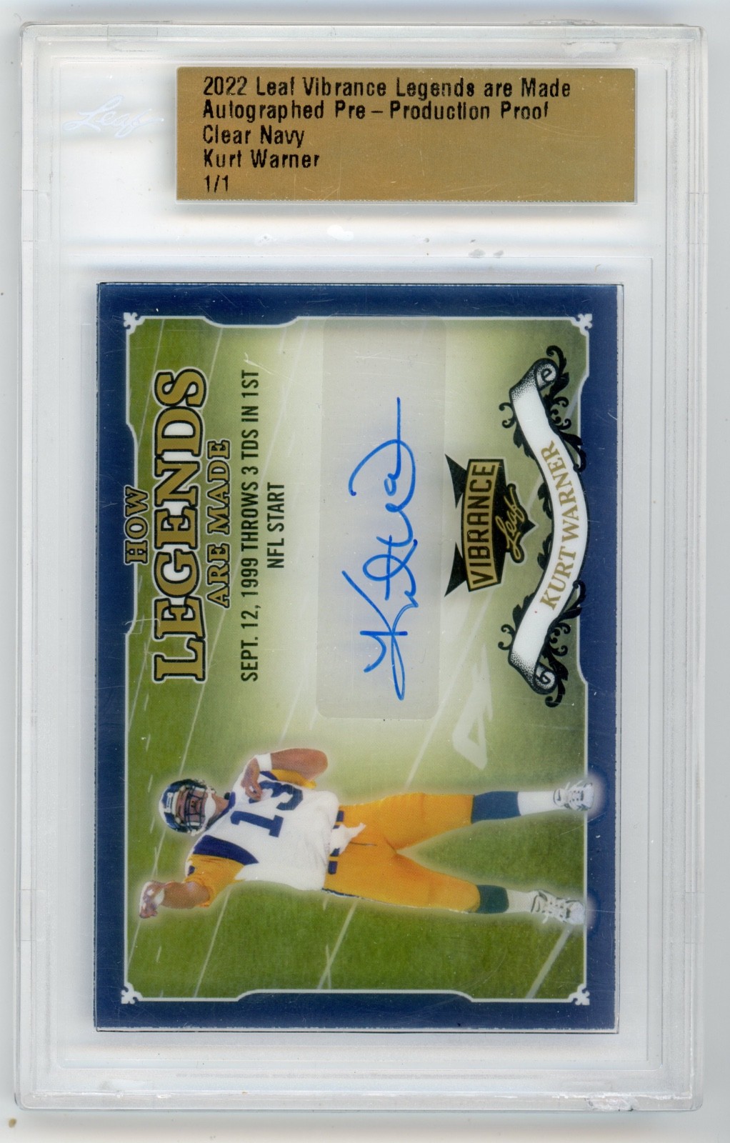 2x 1/1 Kurt Warner 2022 Leaf Vibrance Autographed Pre-Production Proof Auto Lot