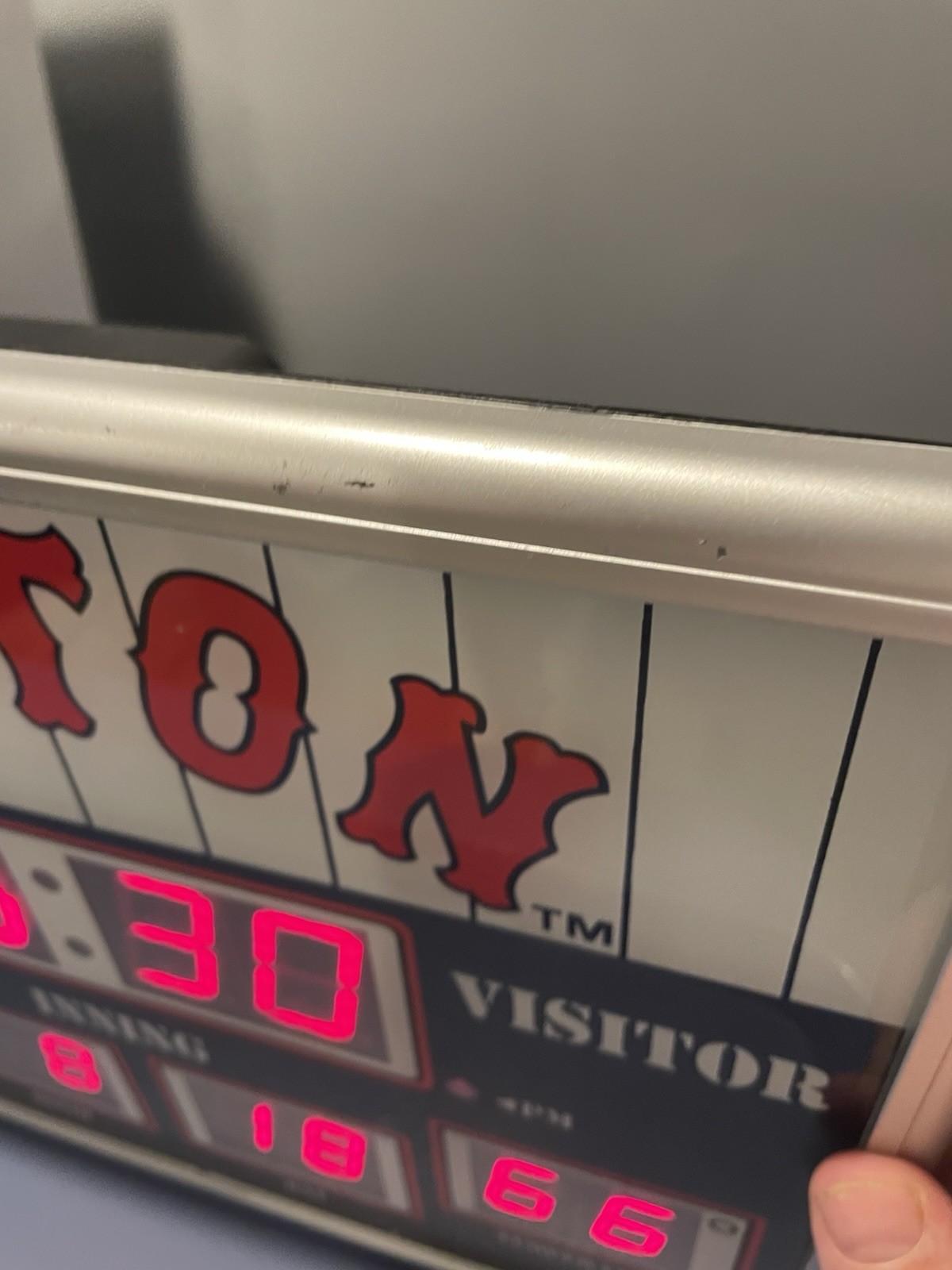 Vintage Red Sox digital sign, Clock, Calendar, Thermometer plug-in – 13″ x 9.5″