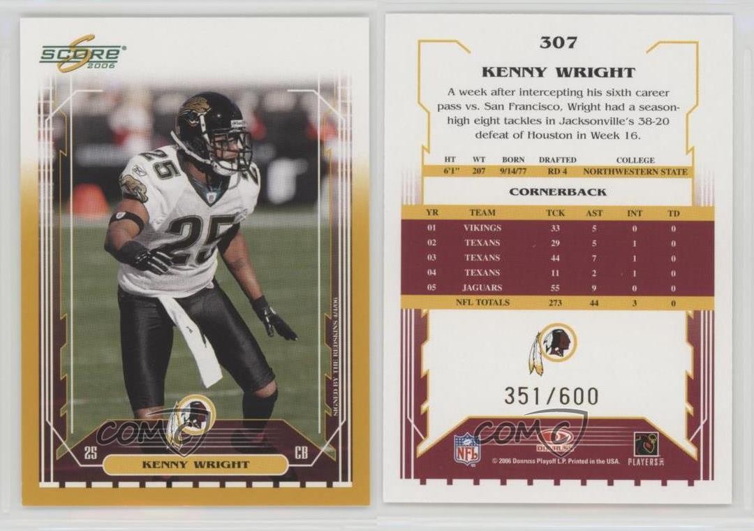 2006 Score Gold 351/600 Kenny Wright #307 fm0