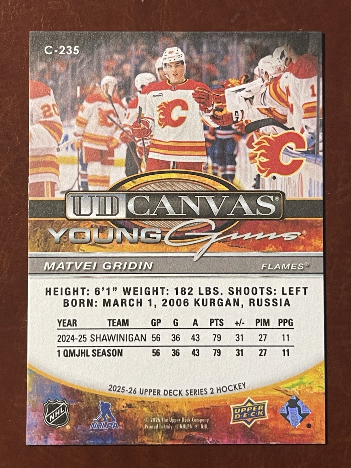 2025-26 Upper Deck Series 2 – Matvei Gridin Young Guns Canvas #C-235 (RC)