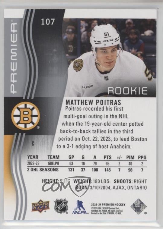 2023-24 Upper Deck Premier Rookies 329/399 Matthew Poitras #107 14sr
