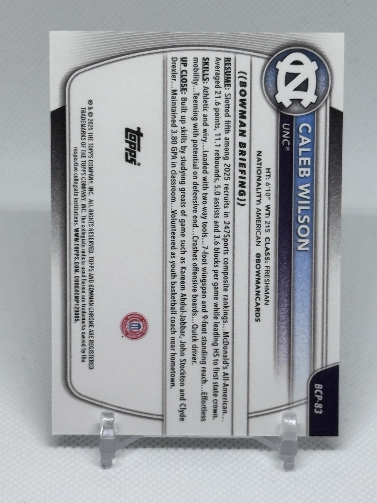 2025-26 Bowman – Chrome Prospects Caleb Wilson #BCP-83 Mojo Refractor (RC)