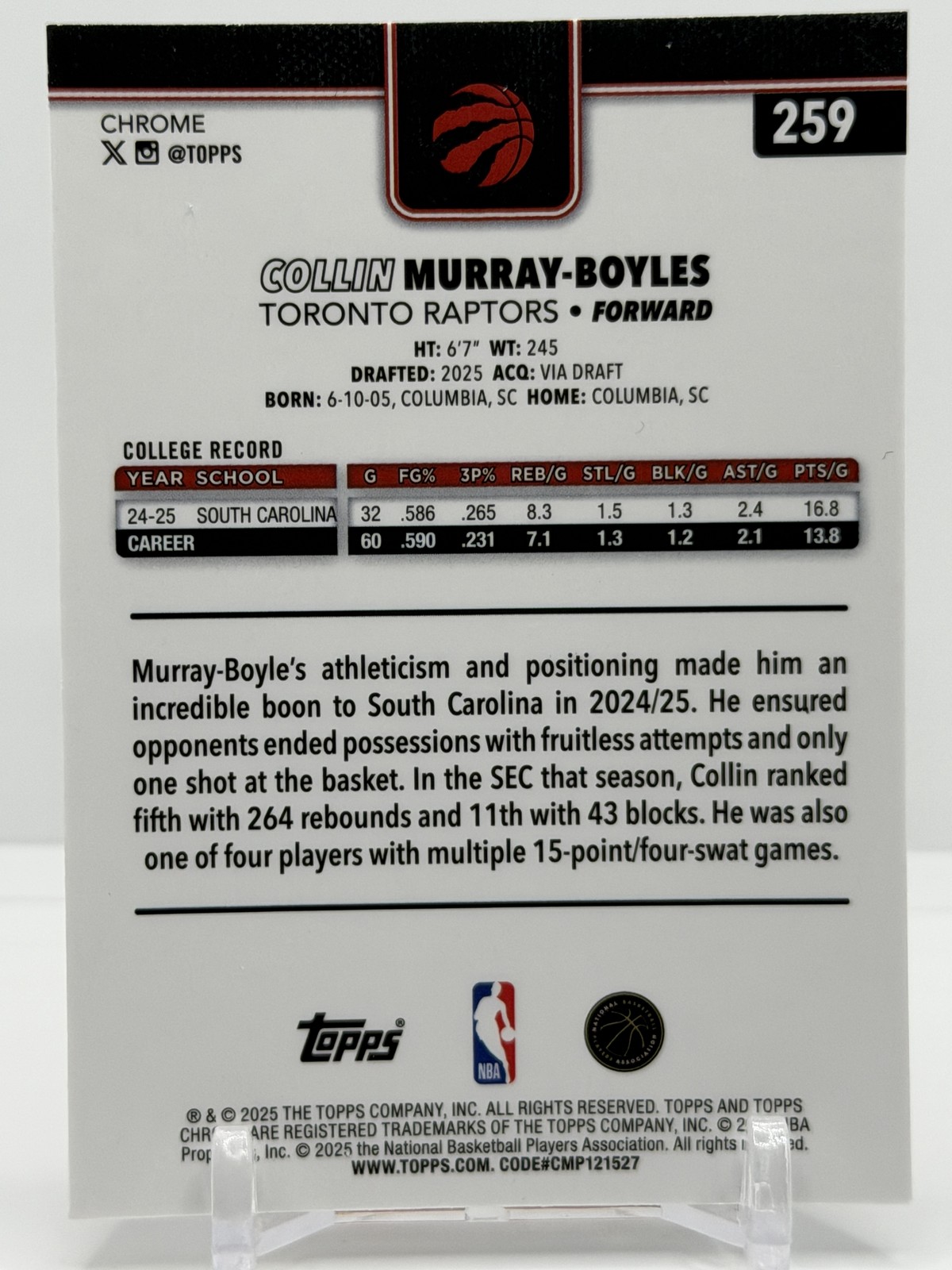 2025-26 Topps Chrome #259 Collin Murray-Boyles RC Toronto Raptors