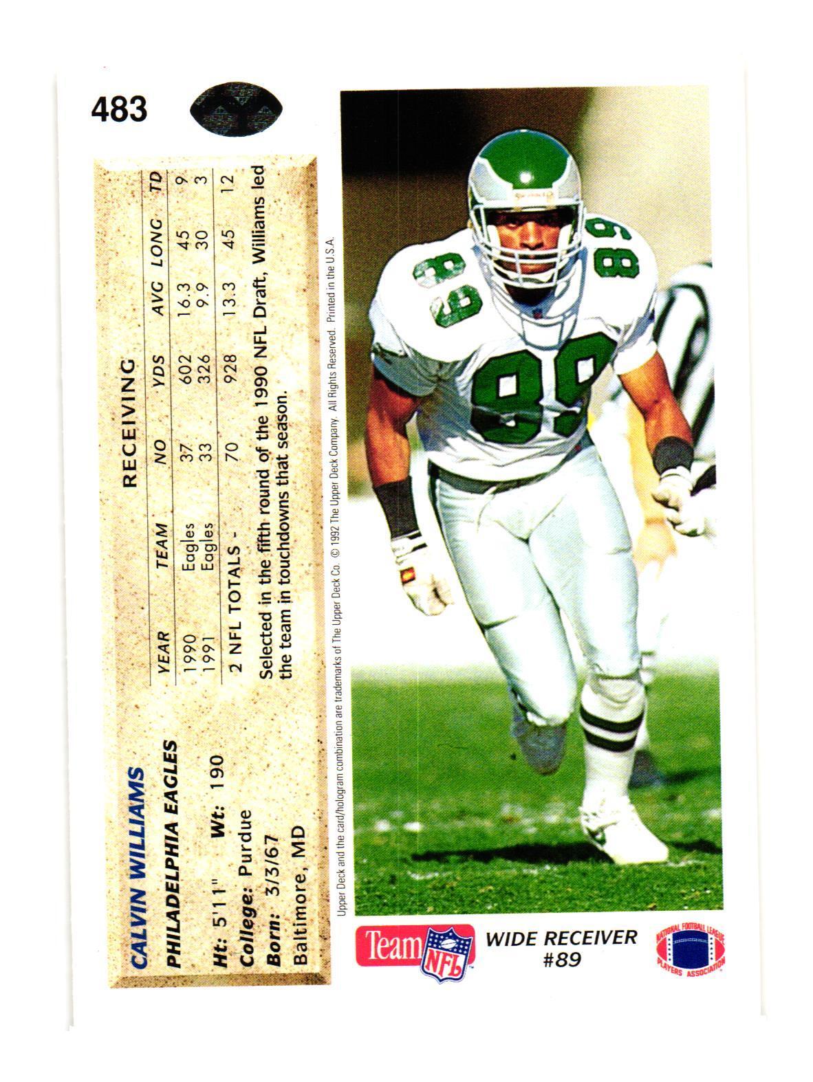 1992 Upper Deck #483 Calvin Williams Philadelphia Eagles