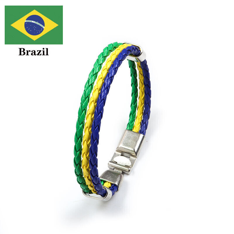 2022 World Cup Qatar National Flag Weave Cheer Bracelet Wristband USA Mexico