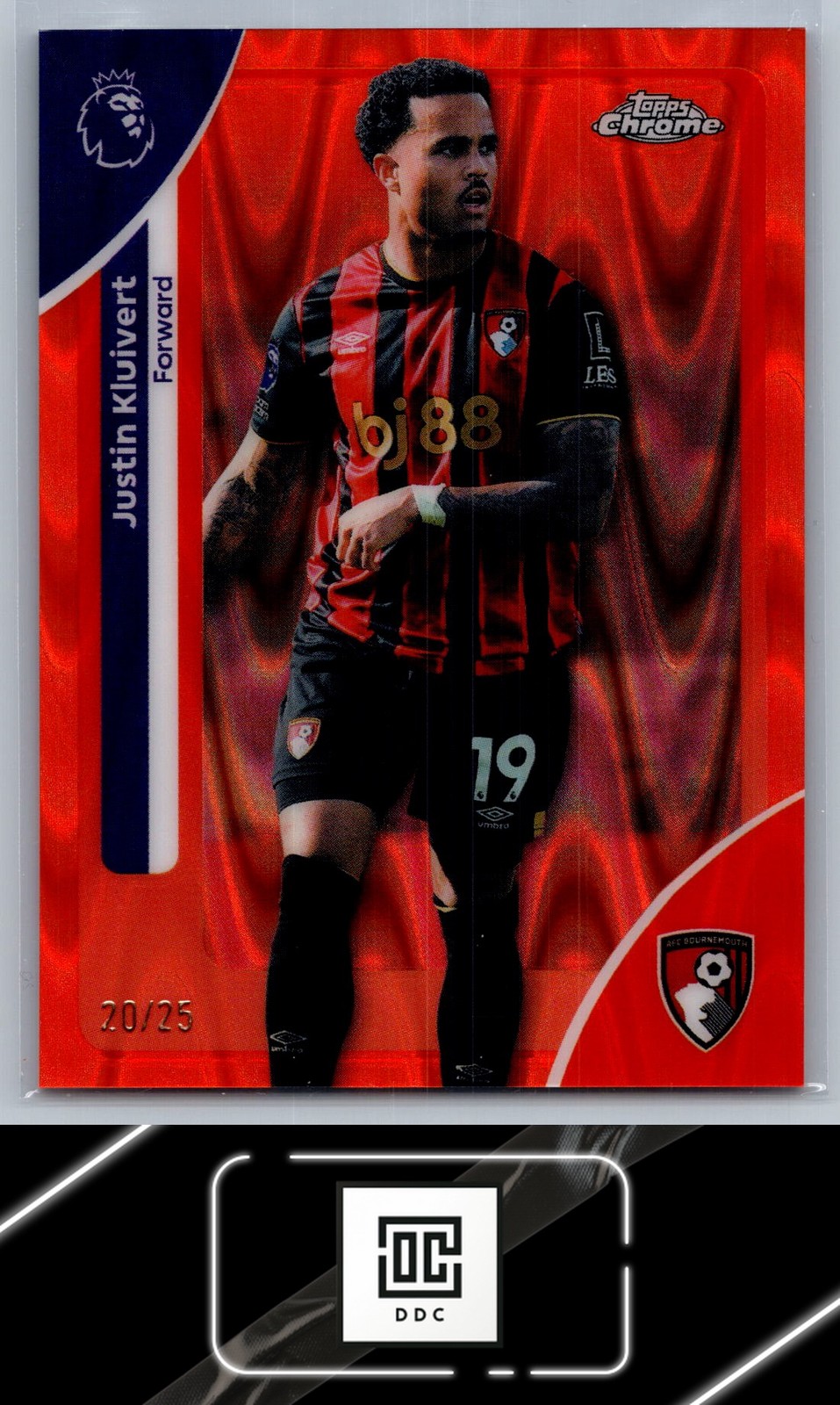 2026 Topps Chrome Premier League #1 Justin Kluivert Orange Wave Refractor #/25