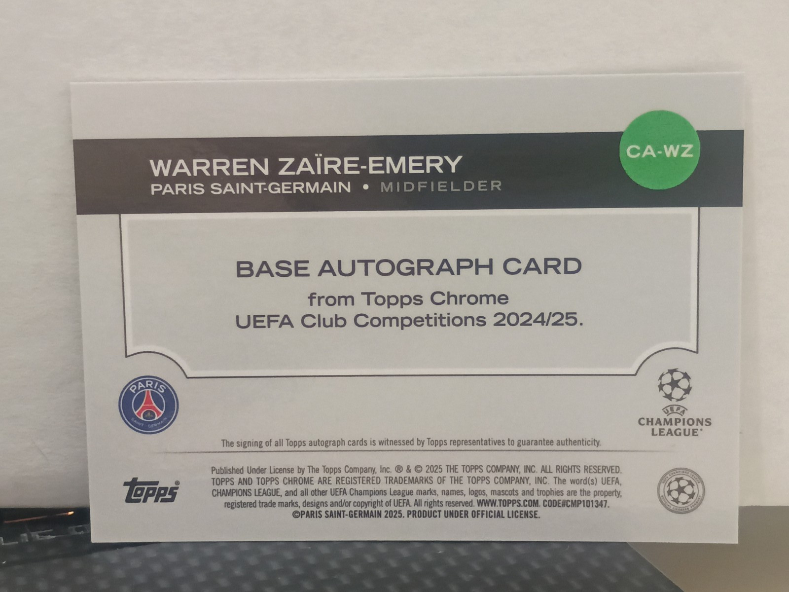 Warren Zaire-Emery [Gold Refractor] 2024-25 Chrome UEFA Auto Paris StGerman FS-1