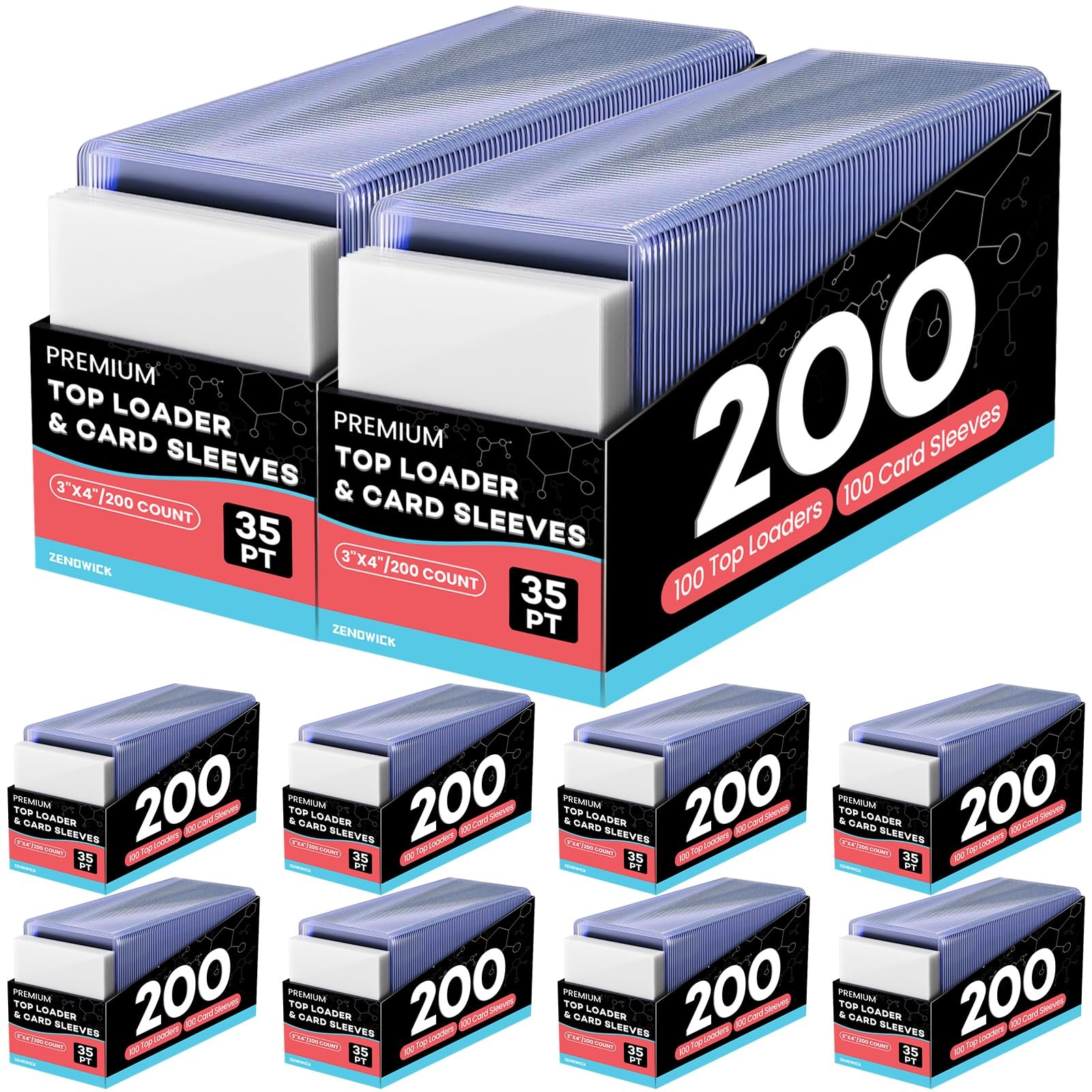 2000 Card Sleeves Top Loaders 1000 Hard + 1000 Soft Sleeves, Clear
