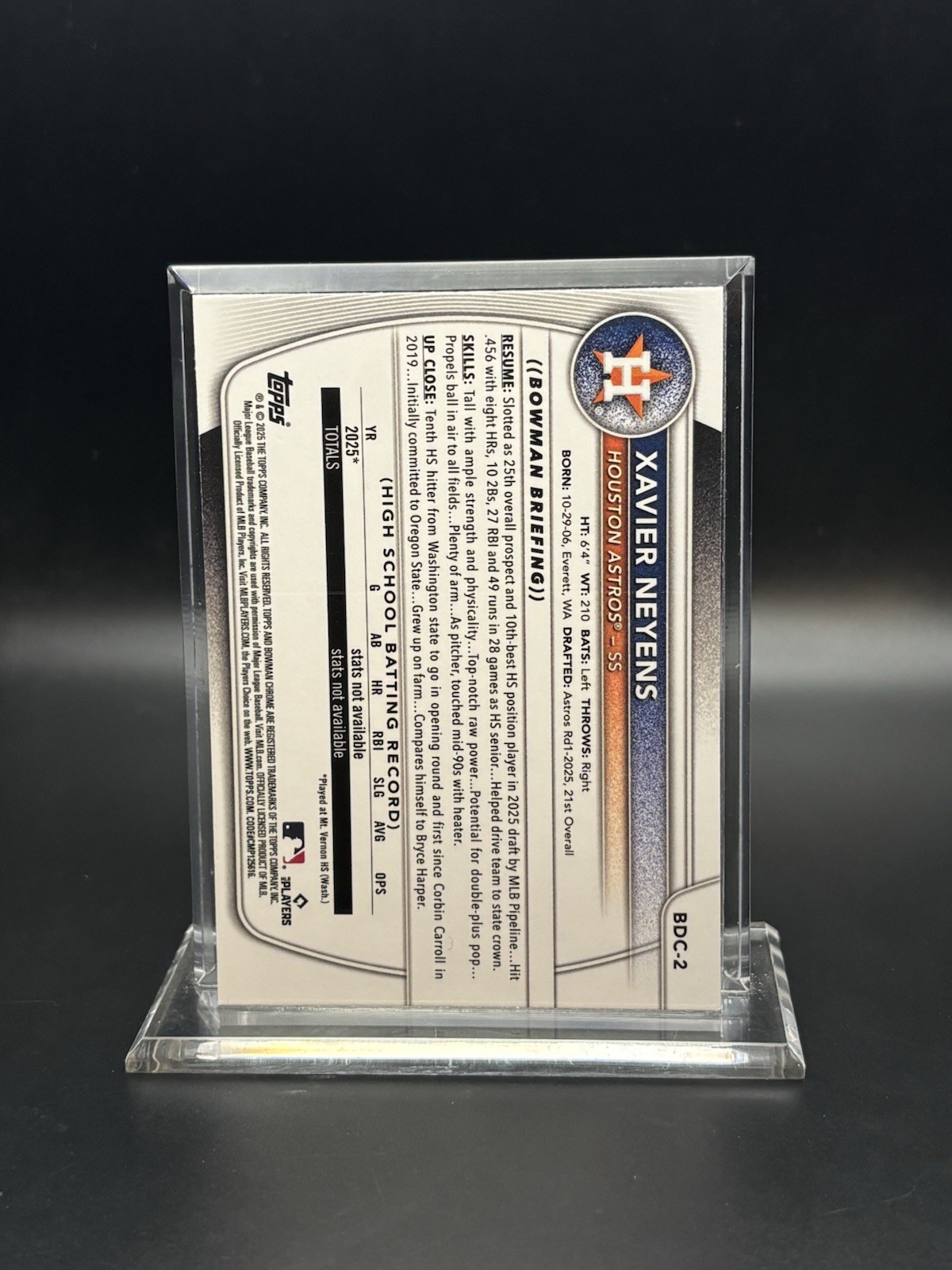 2025 Bowman Chrome – Xavier Neyens Mega Mojo Refractor RC No. BDC-2