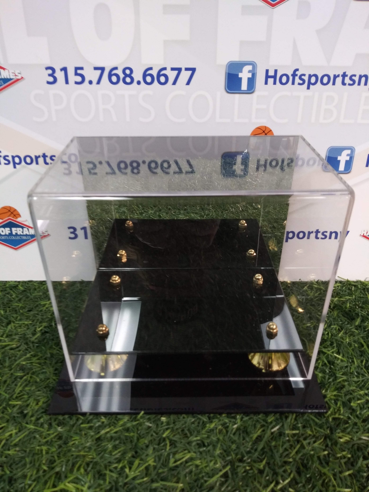 COLLECT SAVE PROTECT MINI HELMET DISPLAY CASE WITH MIRRORED BACK/ BLACK ACRYLIC