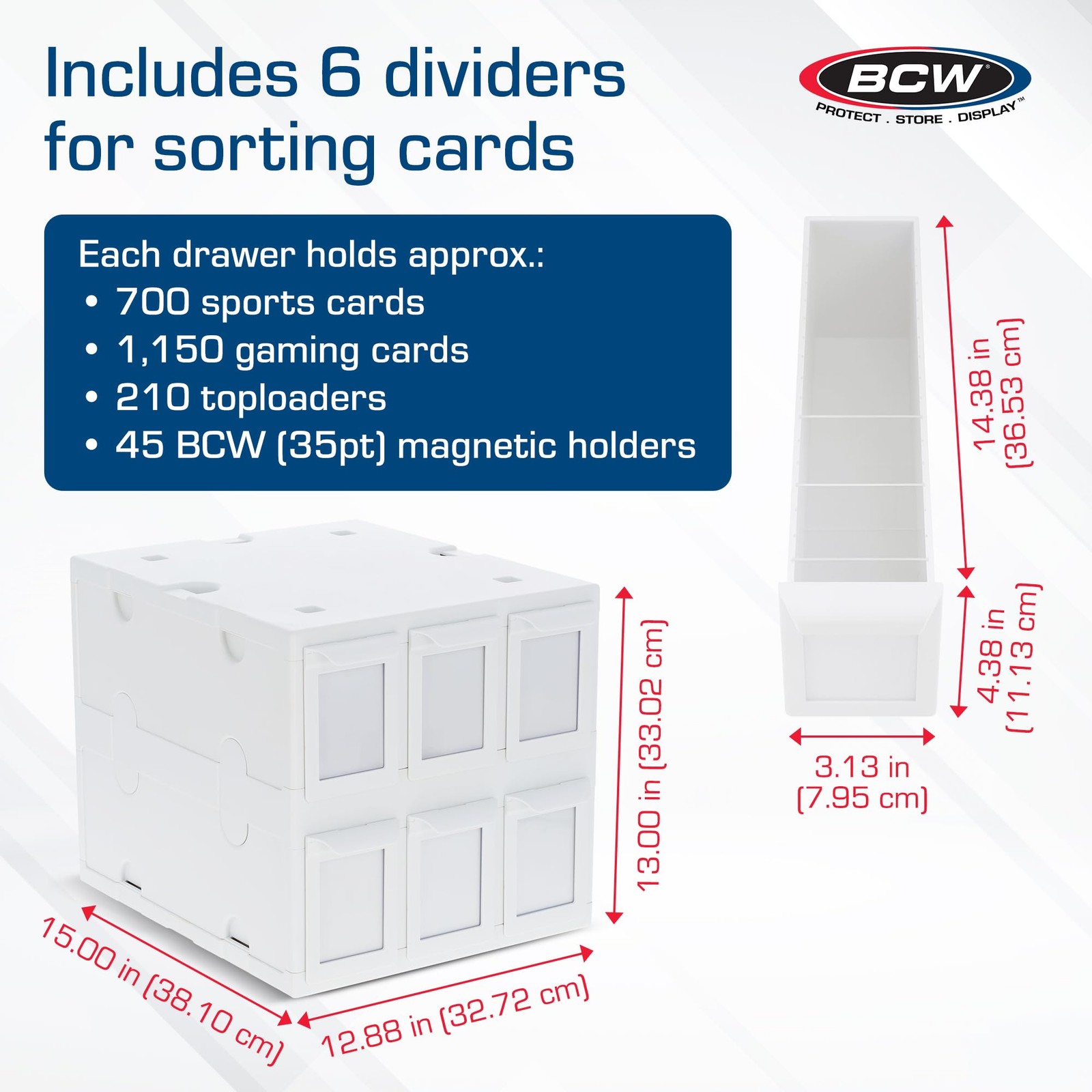 6 Drawer Card Catalog – White | Stackable Trading Card Organizer Box | Holds …