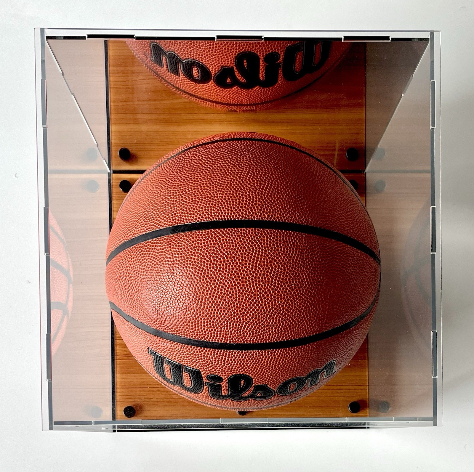 Full Size Basketball Display Case w/ Acrylic Wood Court Base & Mirror Back