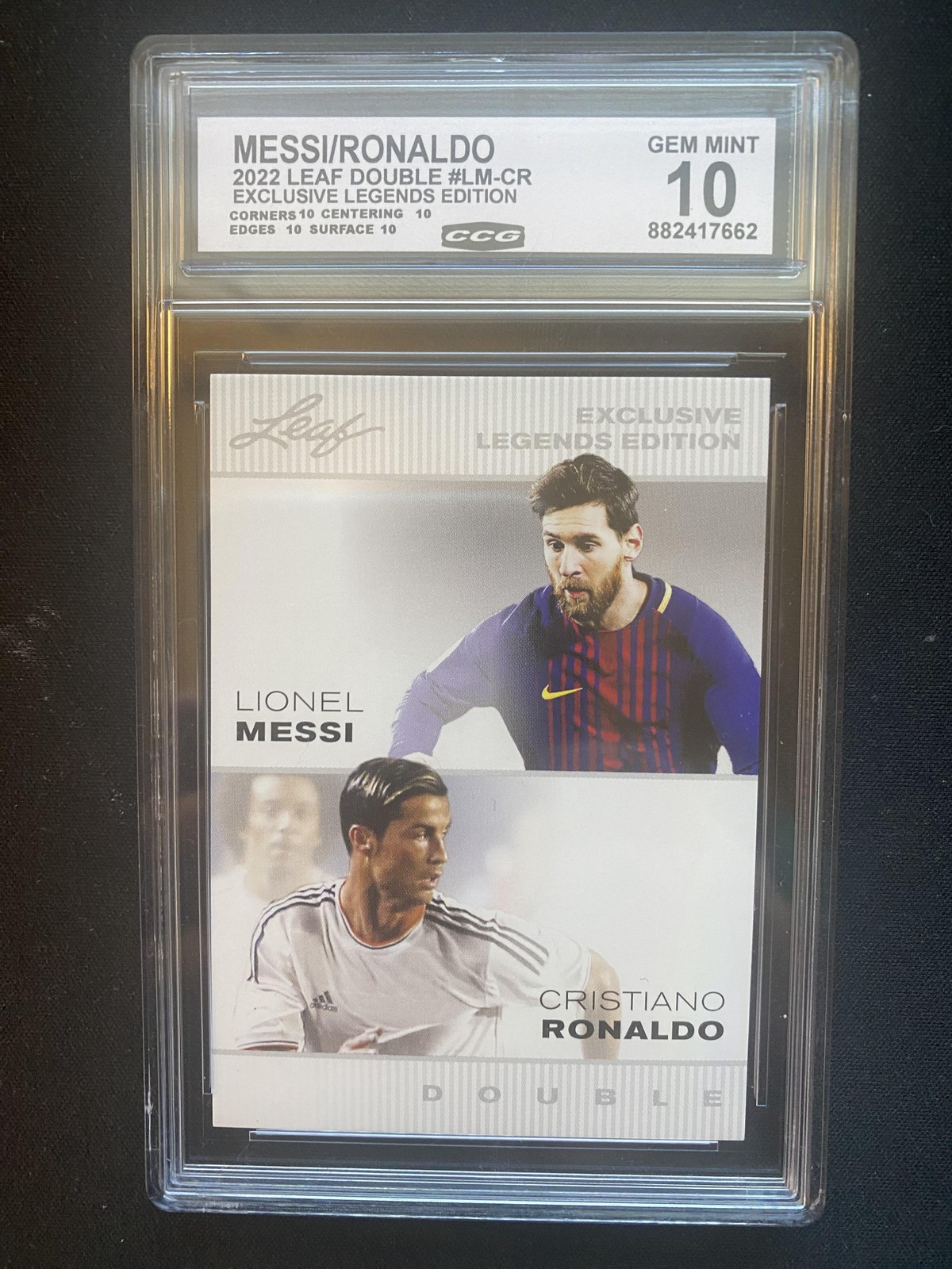 Lionel Messi / Christiano Ronaldo 2022 Leaf Double Exclusive Legends CCG 10 RC