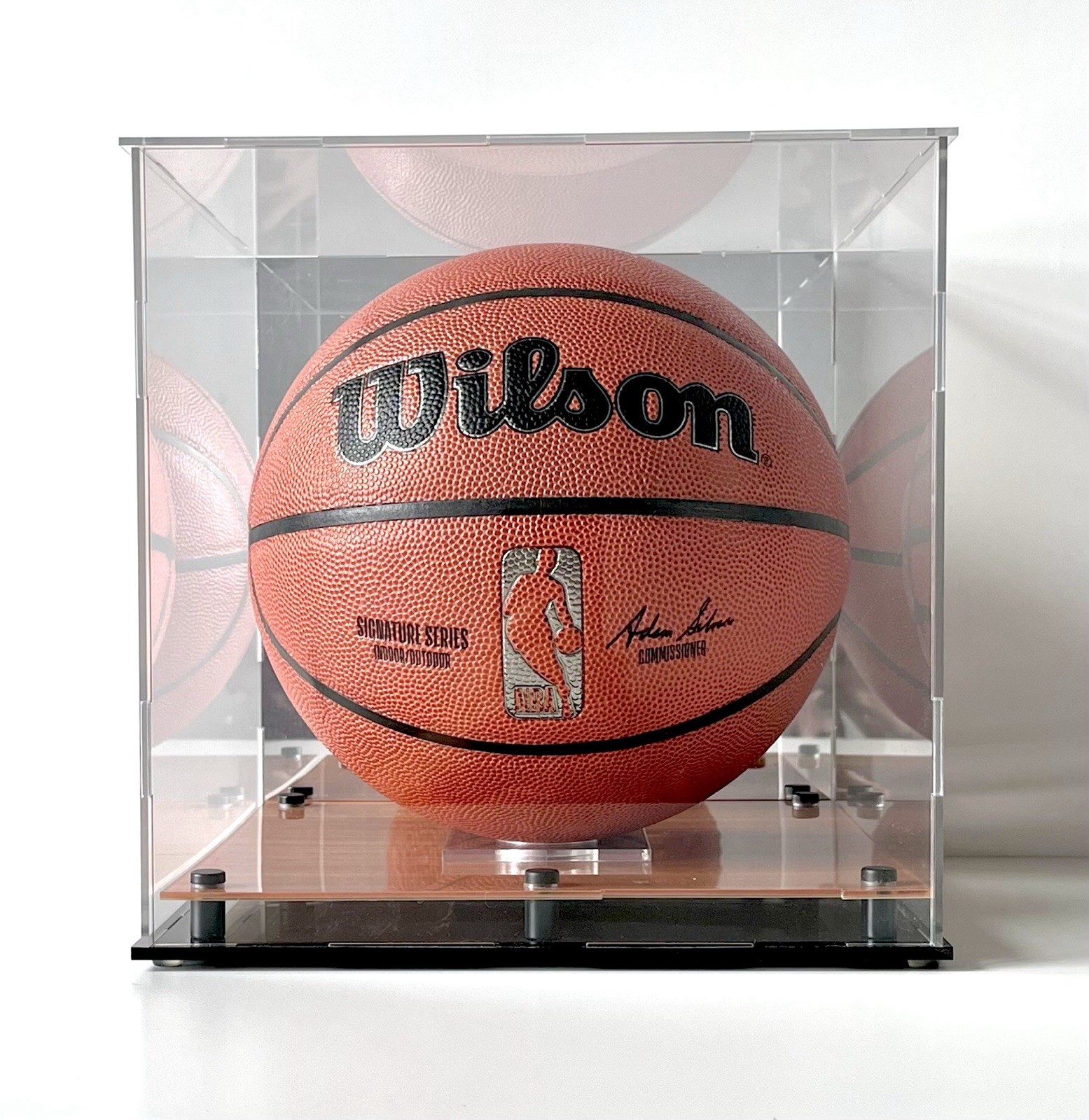 Full Size Basketball Display Case w/ Acrylic Wood Court Base & Mirror Back