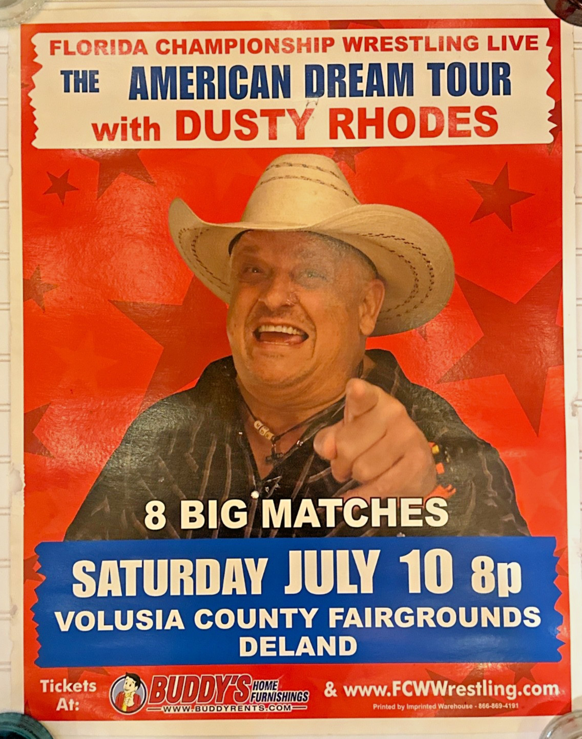 1985 Dusty Rhodes American Dream Poster FCW Florida Wrestling Poster 22 x 28