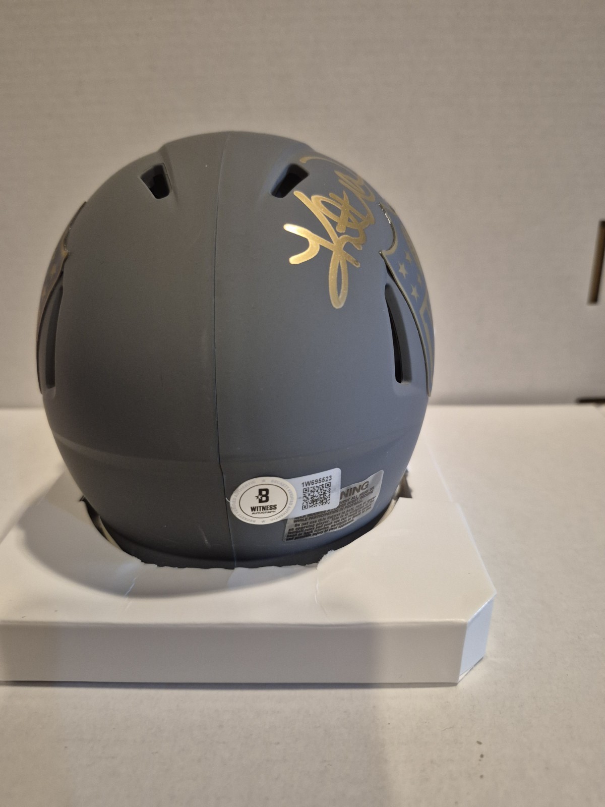 Kurt Warner Signed Slate Mini Helmet With NFL Shield And Gold Visor