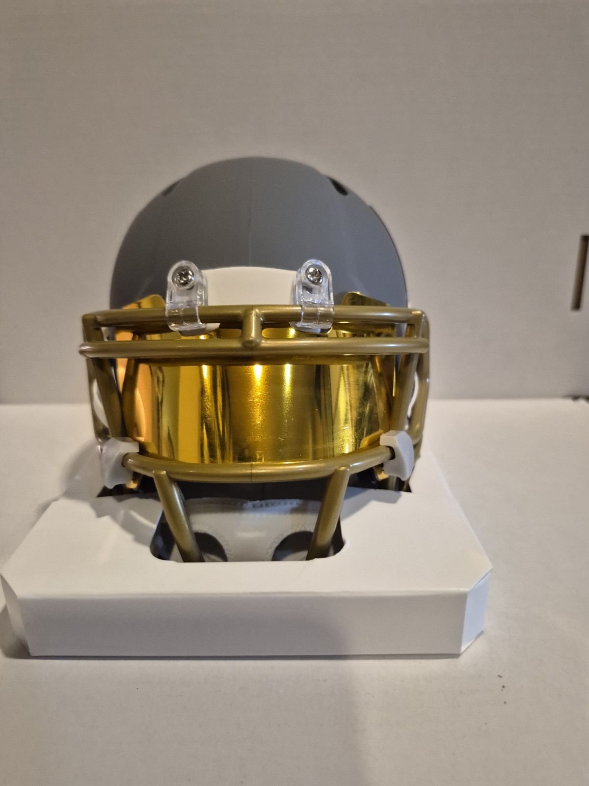 Kurt Warner Signed Slate Mini Helmet With NFL Shield And Gold Visor