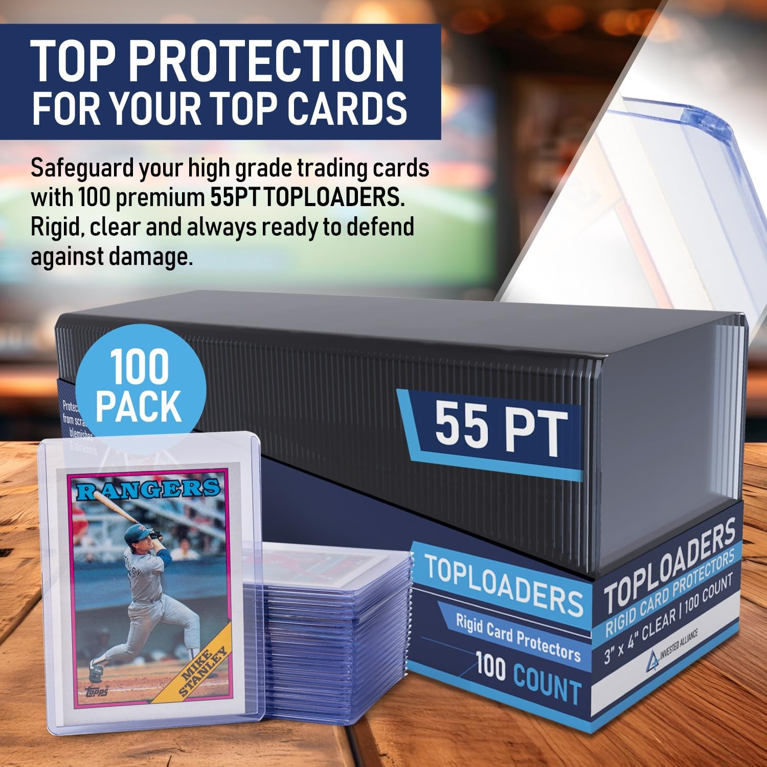 Premium Seamless 55PT – 100 Count Thick Top Loaders for Cards – Clear Plastic.