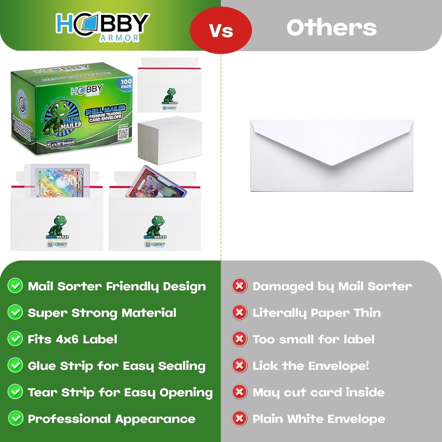 100 Pack Shell Mailer Trading Card Envelopes by , 7″ x 4.35″ 100 Pack – Turtle