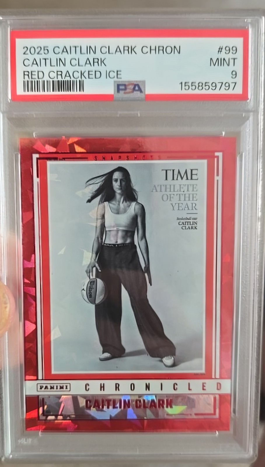 2025 Panini Clark Chronicles #99 Caitlin Clark Red Cracked Ice PSA 9 Mint
