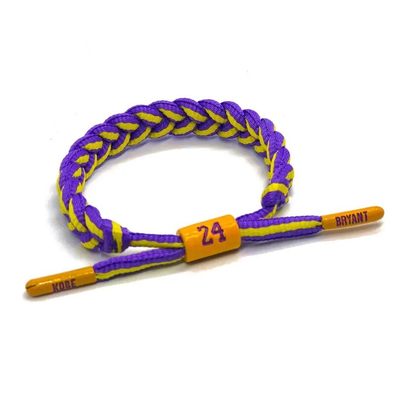 1PC Kobe Bryant Mamba 24 Braided Bracelet Wristband Adjustable Purple & Yellow