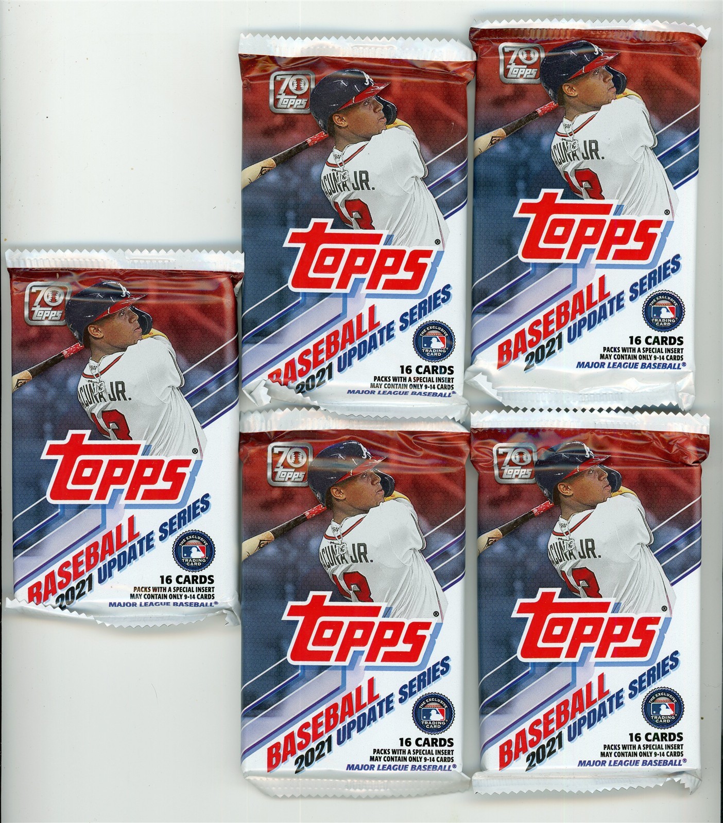 5 PACK LOT 2021 TOPPS BASEBALL UPDATE SERIES SEALED PACKS 16 CARDS PER PACK