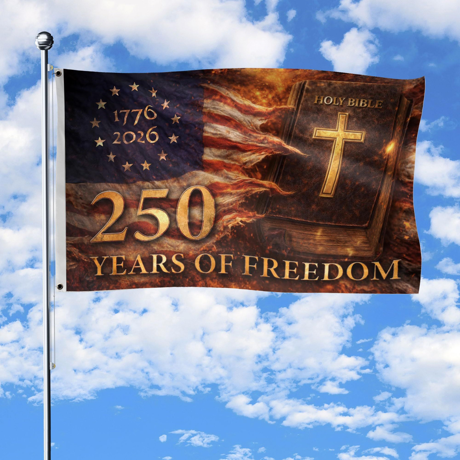 250 Years Of Freedom Flag Christian, 250 Anniversary Usa Banner 3x5ft, DS3